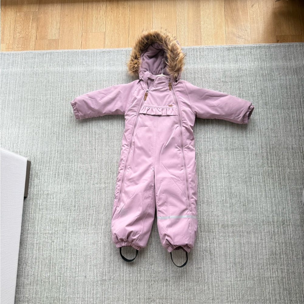 Pink Hooded Snowsuit with Fur Trim w detachable hood